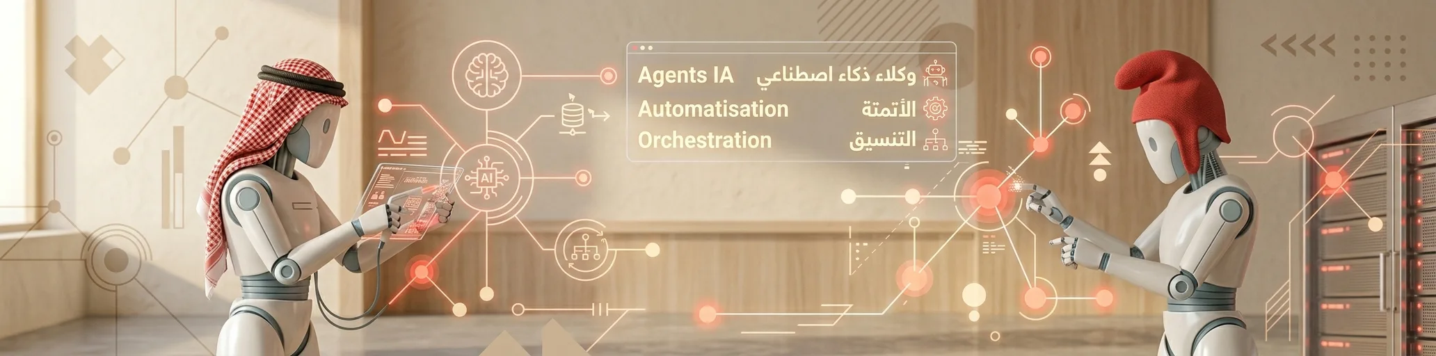 Agents IA, automatisation, orchestration — trilingue français, anglais, arabe