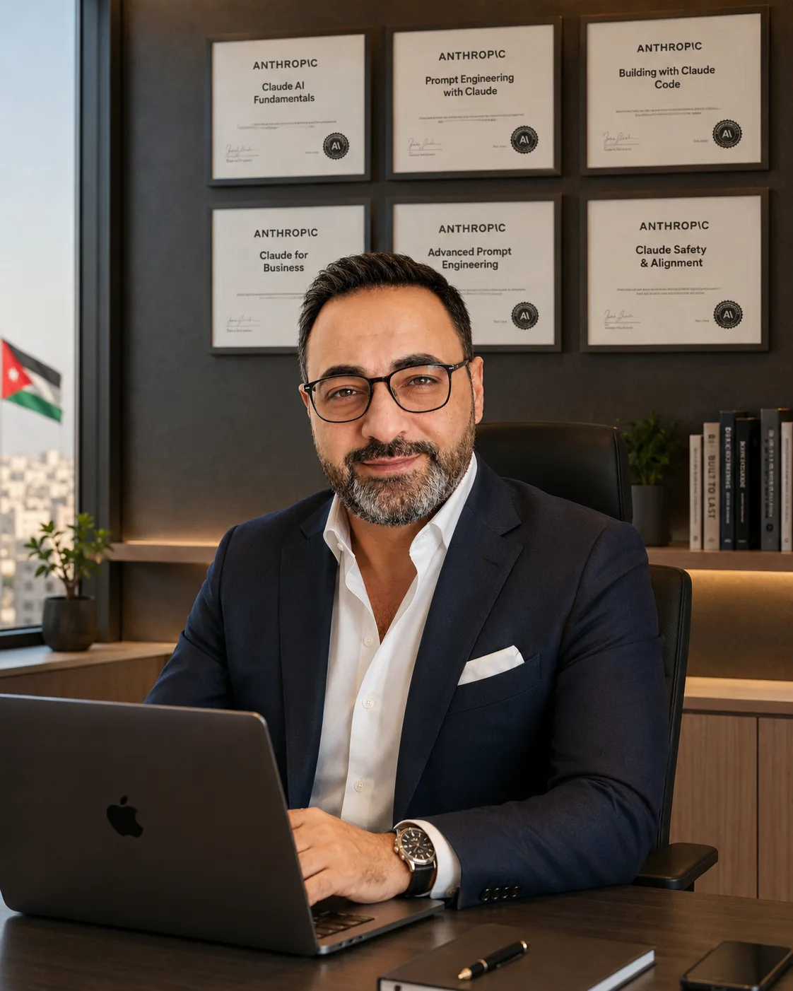 Damien Aubail dans son bureau à Amman, Jordanie